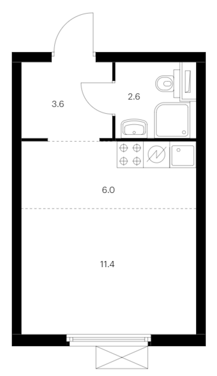 Квартира студия 23.6 м², 8/11 эт., ЖК «Витебский парк»